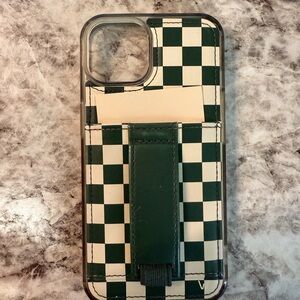 Green and White Checkered Phone Case with Stand
